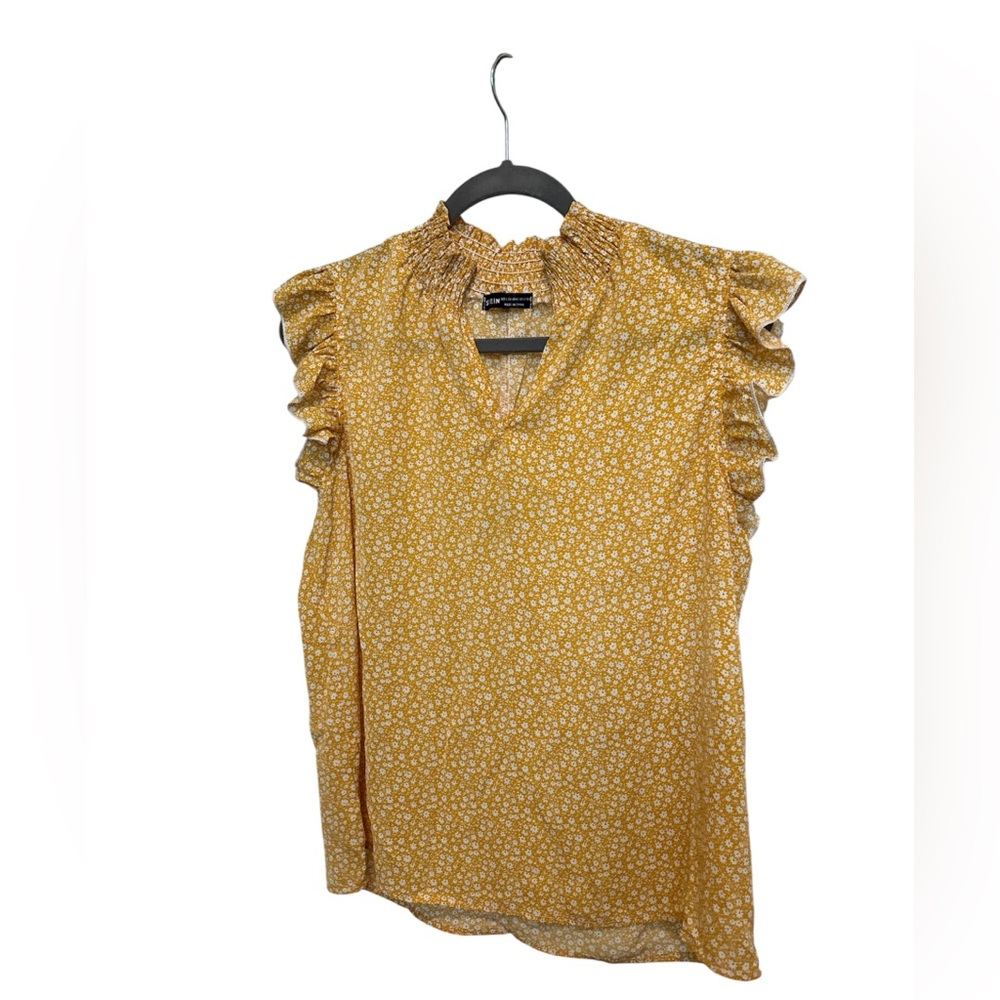 SHEIN Mustard Floral Ruffle Blouse